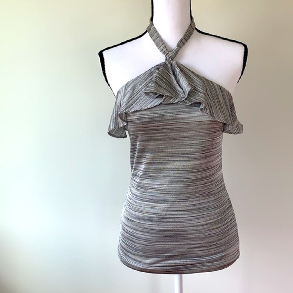 The Limited Halter Top w/ Silver & Black Ruffles